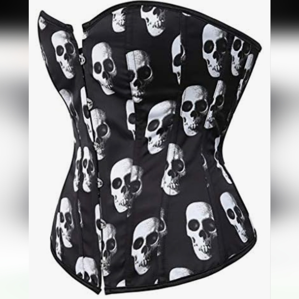 Gothic Black Skull Print Corset Bustier Shapewear.  Size 6XL. - Picture 2 of 8